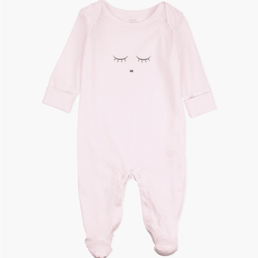 Livly Soft Pink Baby One-Piece Romper with Sleepy Face